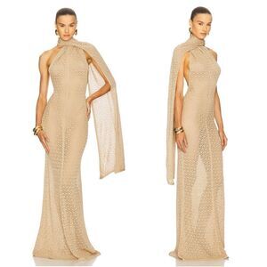 NWT HELSA Robbyn Wrap Crochet Gown in Tan